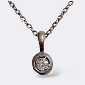Crystal Solitaire Pendant Necklace Sparkling Stainless Steel Vintage